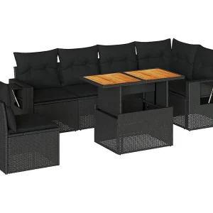 7-delige Loungeset met kussens poly rattan zwart 7-delige Loungeset met kussens poly rattan zwart