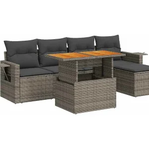 6-delige Loungeset met kussens poly rattan grijs 6-delige Loungeset met kussens poly rattan grijs