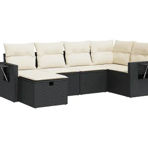 6-delige Loungeset met kussens poly rattan zwart 6-delige Loungeset met kussens poly rattan zwart