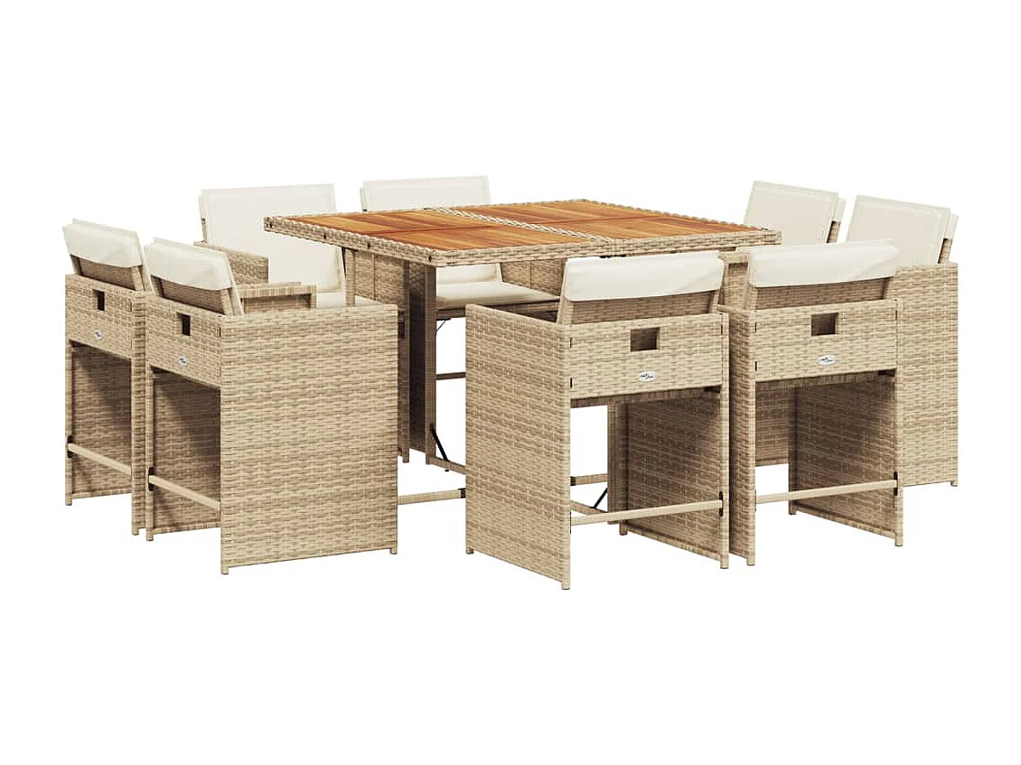 9-delige Tuinset met kussens poly rattan beige