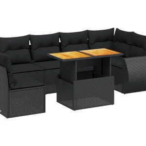 7-delige Loungeset met kussens poly rattan zwart 7-delige Loungeset met kussens poly rattan zwart