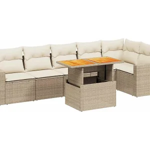 7-delige Loungeset met kussens poly rattan beige 7-delige Loungeset met kussens poly rattan beige