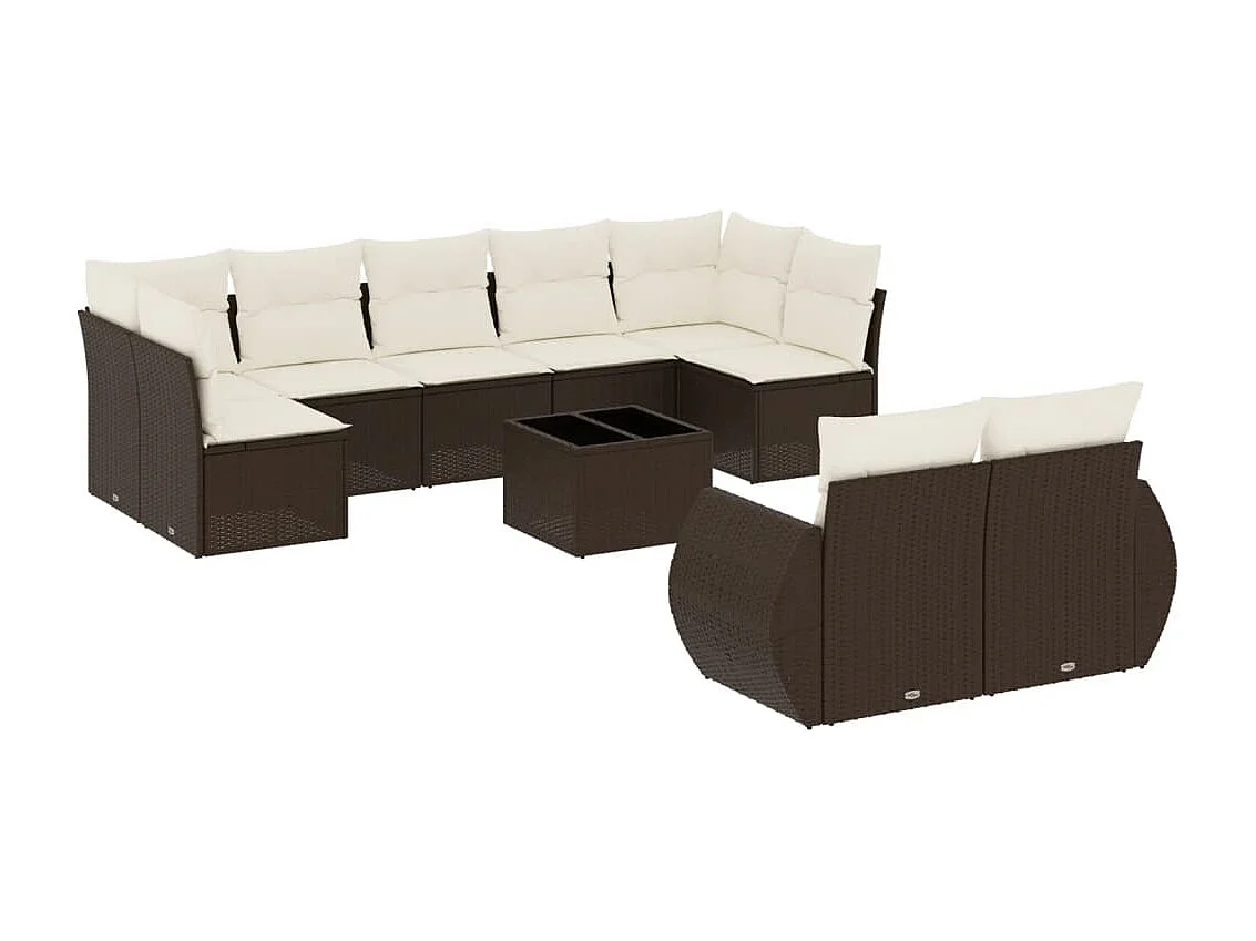 10-delige Loungeset met kussens poly rattan bruin
