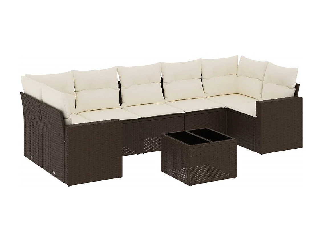 8-delige Loungeset met kussens poly rattan bruin
