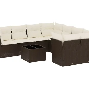 9-delige Loungeset met kussens poly rattan bruin 9-delige Loungeset met kussens poly rattan bruin