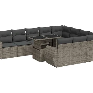 11-delige Loungeset met kussens poly rattan grijs 11-delige Loungeset met kussens poly rattan grijs