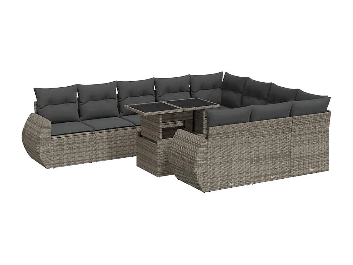11-delige Loungeset met kussens poly rattan grijs