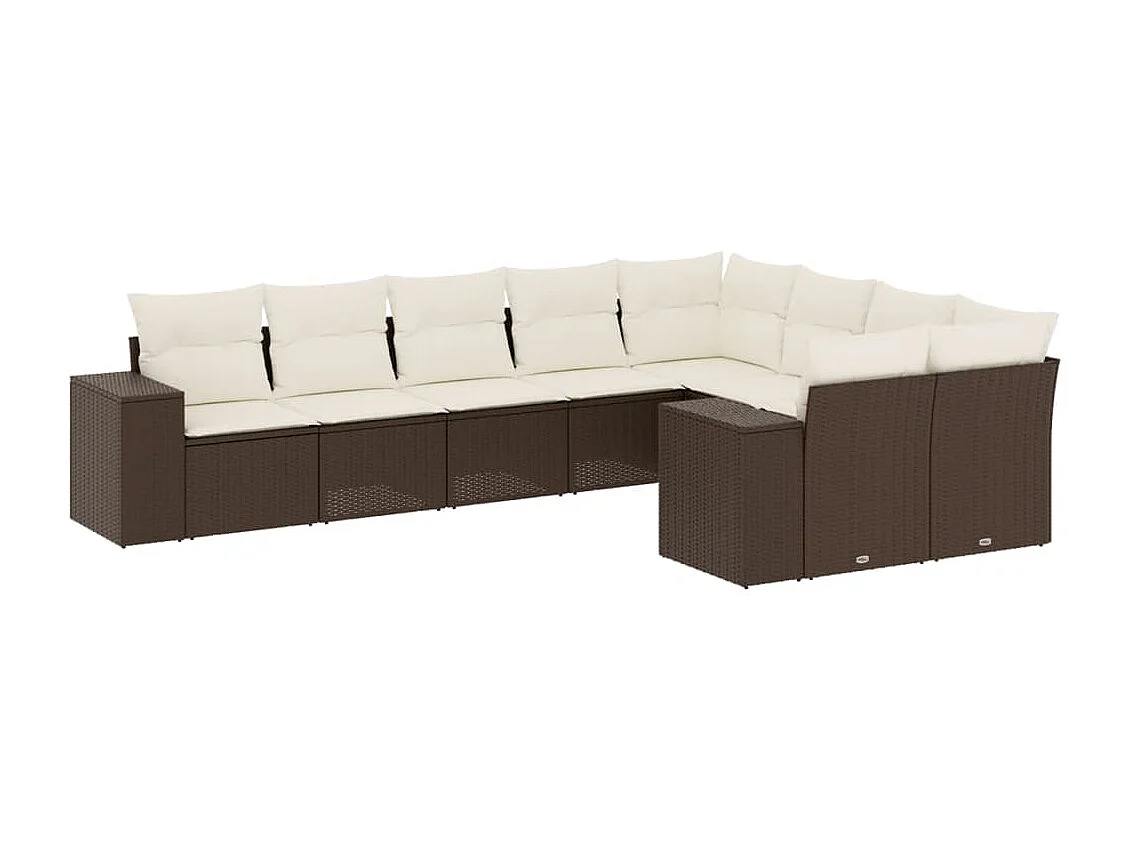 9-delige Loungeset met kussens poly rattan bruin