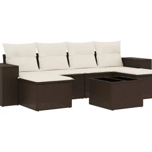 7-delige Loungeset met kussens poly rattan bruin 7-delige Loungeset met kussens poly rattan bruin