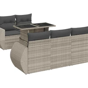 6-delige Loungeset met kussens poly rattan lichtgrijs 6-delige Loungeset met kussens poly rattan lichtgrijs