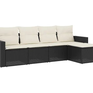 5-delige Loungeset met kussens poly rattan zwart
