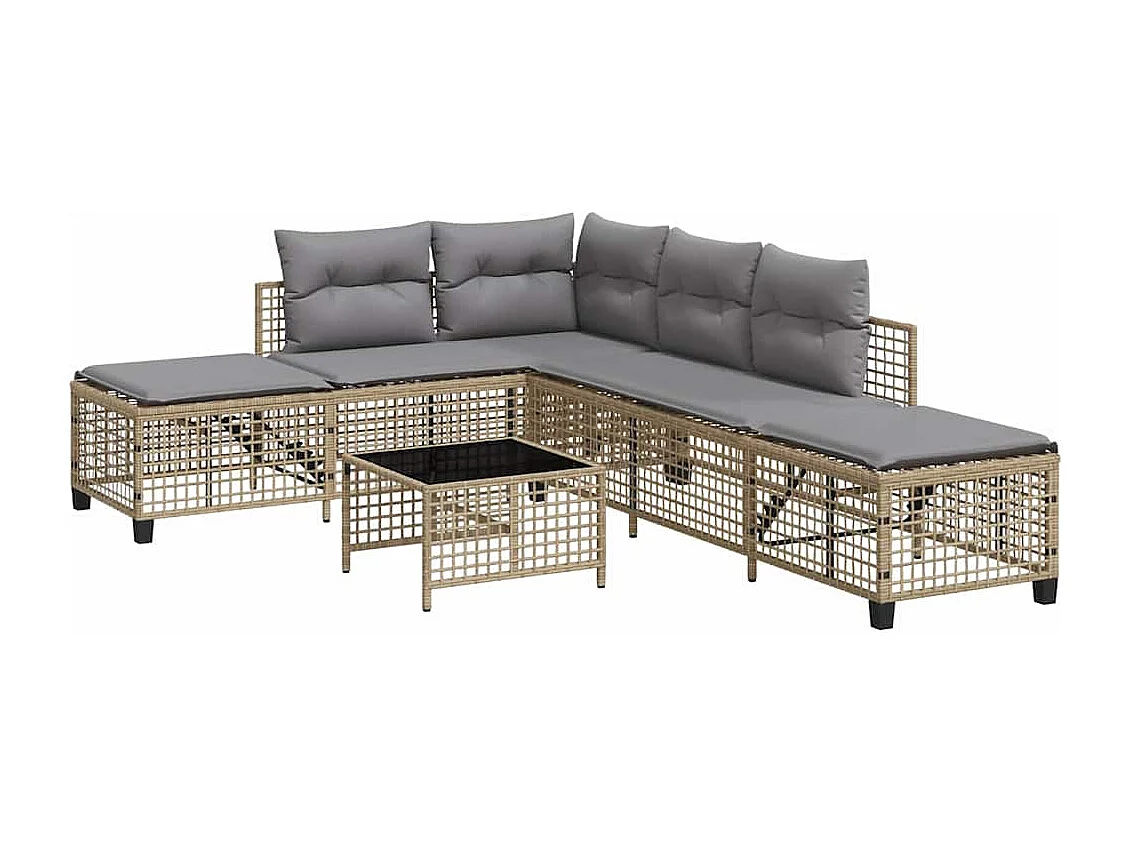 3-delige Loungeset met kussens poly rattan gemengd beige