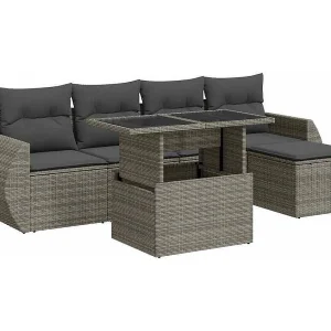 6-delige Loungeset met kussens poly rattan grijs 6-delige Loungeset met kussens poly rattan grijs