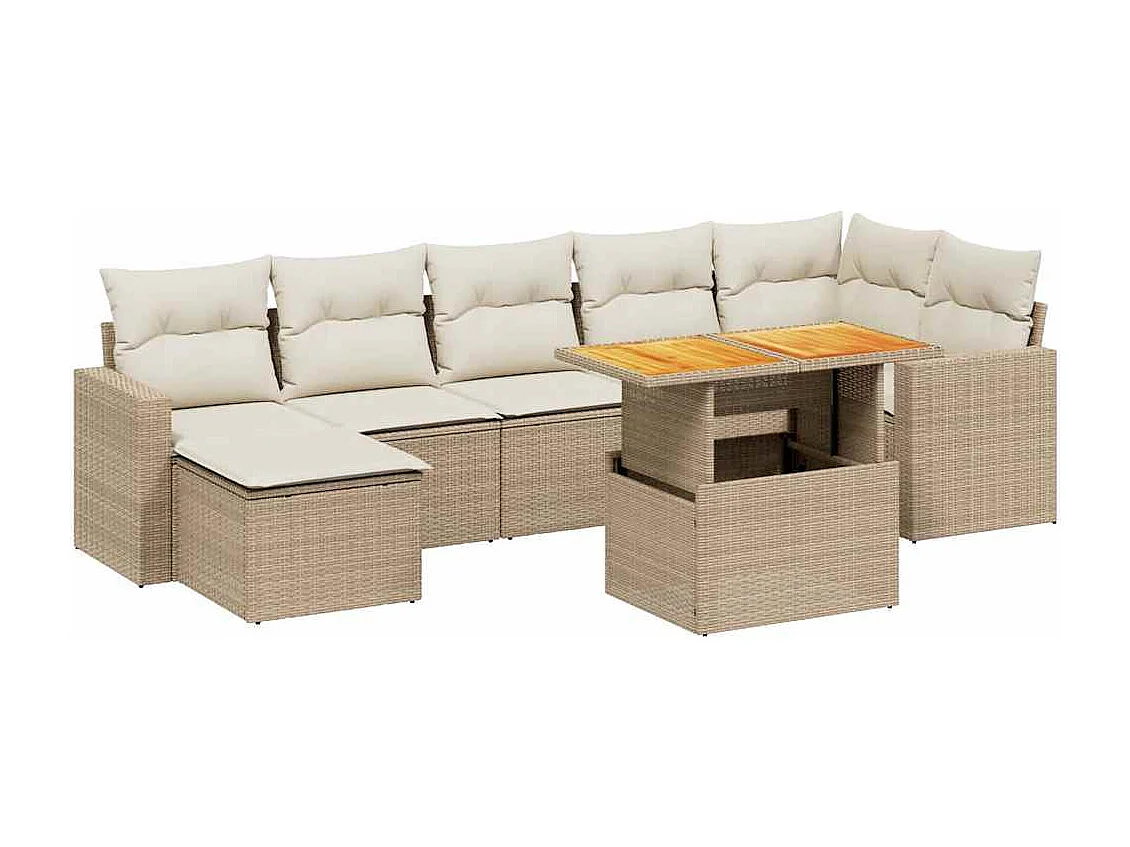 8-delige Loungeset met kussens poly rattan beige