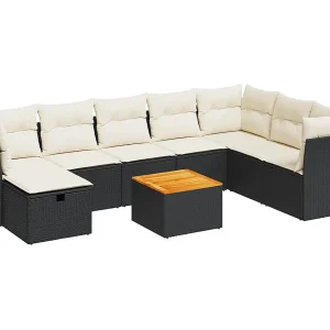 9-delige Loungeset met kussens poly rattan zwart 9-delige Loungeset met kussens poly rattan zwart