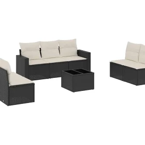 8-delige Loungeset met kussens poly rattan zwart 8-delige Loungeset met kussens poly rattan zwart