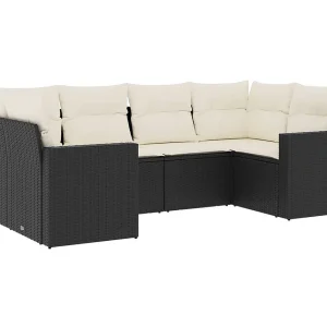 6-delige Loungeset met kussens poly rattan zwart 6-delige Loungeset met kussens poly rattan zwart