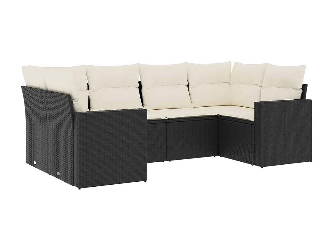 6-delige Loungeset met kussens poly rattan zwart