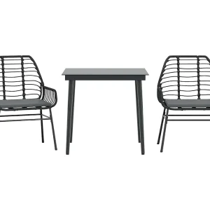 3-delige Tuinset met kussens poly rattan glas zwart 3-delige Tuinset met kussens poly rattan glas zwart