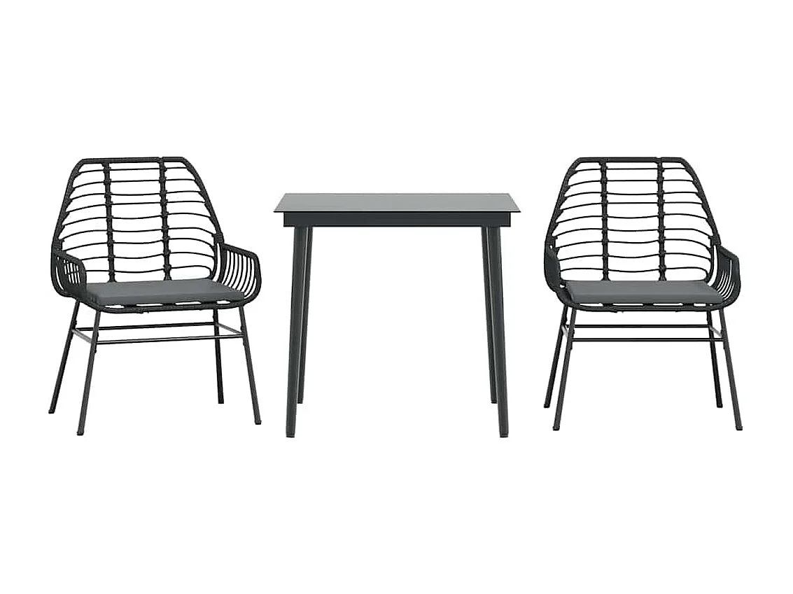 3-delige Tuinset met kussens poly rattan glas zwart