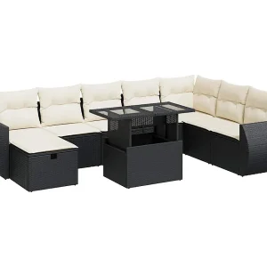 9-delige Loungeset met kussens poly rattan zwart 9-delige Loungeset met kussens poly rattan zwart