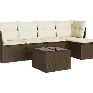 6-delige Loungeset met kussens poly rattan bruin 6-delige Loungeset met kussens poly rattan bruin