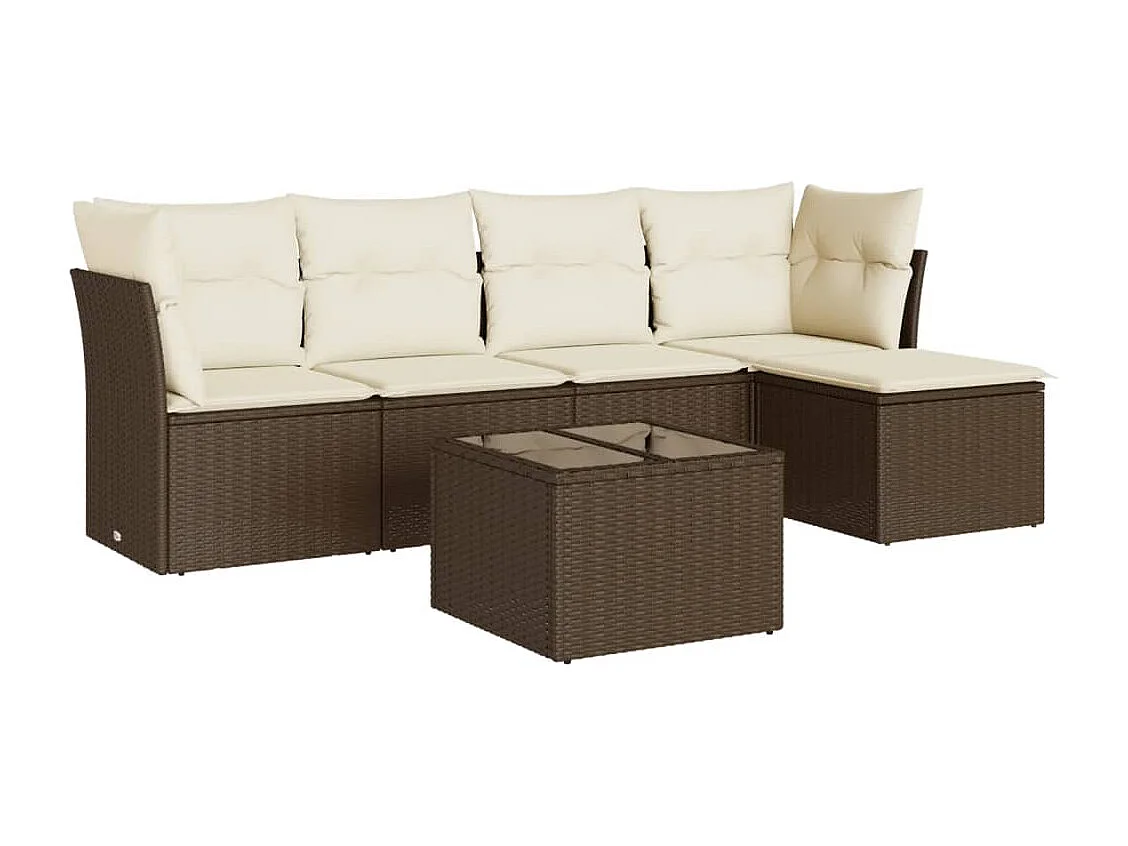 6-delige Loungeset met kussens poly rattan bruin