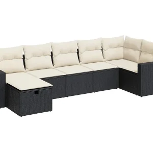7-delige Loungeset met kussens poly rattan zwart 7-delige Loungeset met kussens poly rattan zwart