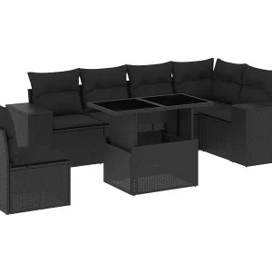 7-delige Loungeset met kussens poly rattan zwart 7-delige Loungeset met kussens poly rattan zwart