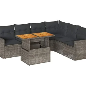 7-delige Loungeset met kussens poly rattan grijs