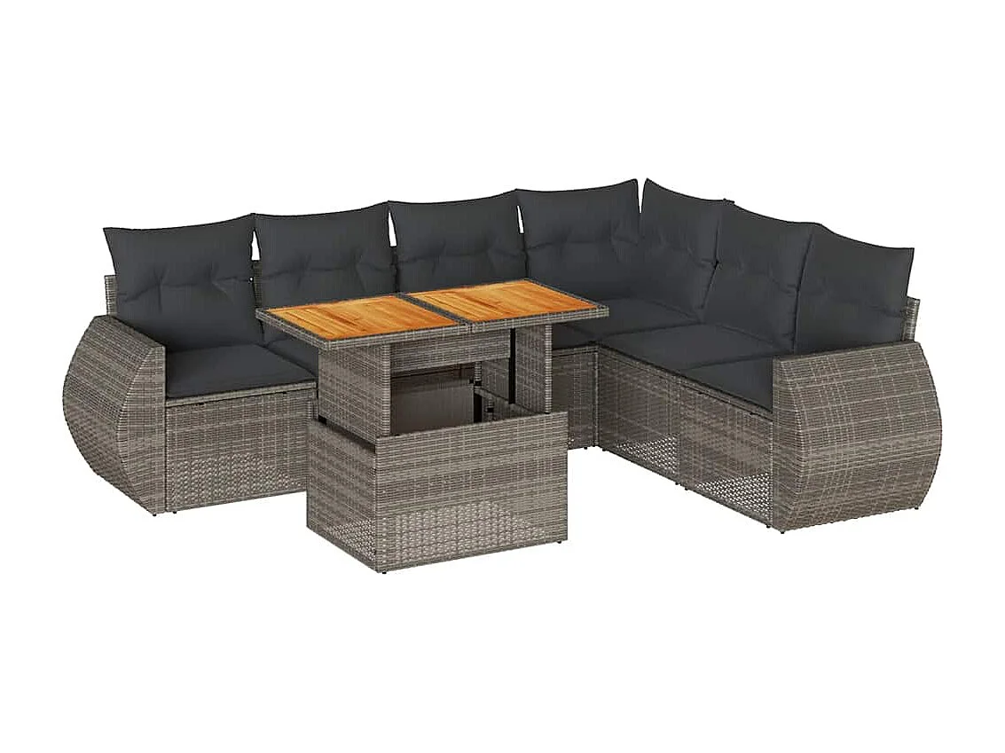 7-delige Loungeset met kussens poly rattan grijs