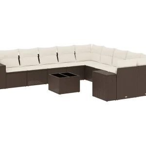 11-delige Loungeset met kussens poly rattan bruin 11-delige Loungeset met kussens poly rattan bruin