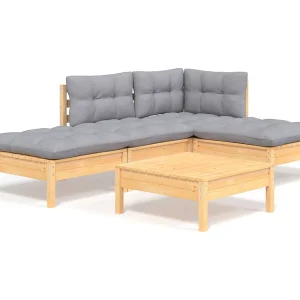 5-delige Loungeset met grijze kussens grenenhout