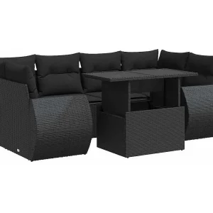 7-delige Loungeset met kussens poly rattan zwart 7-delige Loungeset met kussens poly rattan zwart