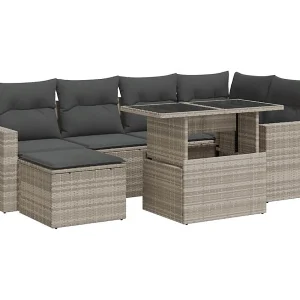 7-delige Loungeset met kussens poly rattan lichtgrijs