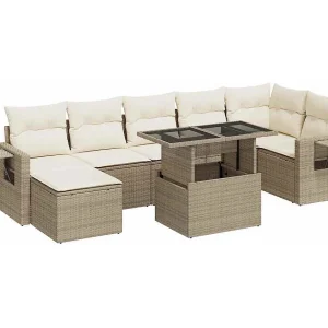 8-delige Loungeset met kussens poly rattan beige 8-delige Loungeset met kussens poly rattan beige