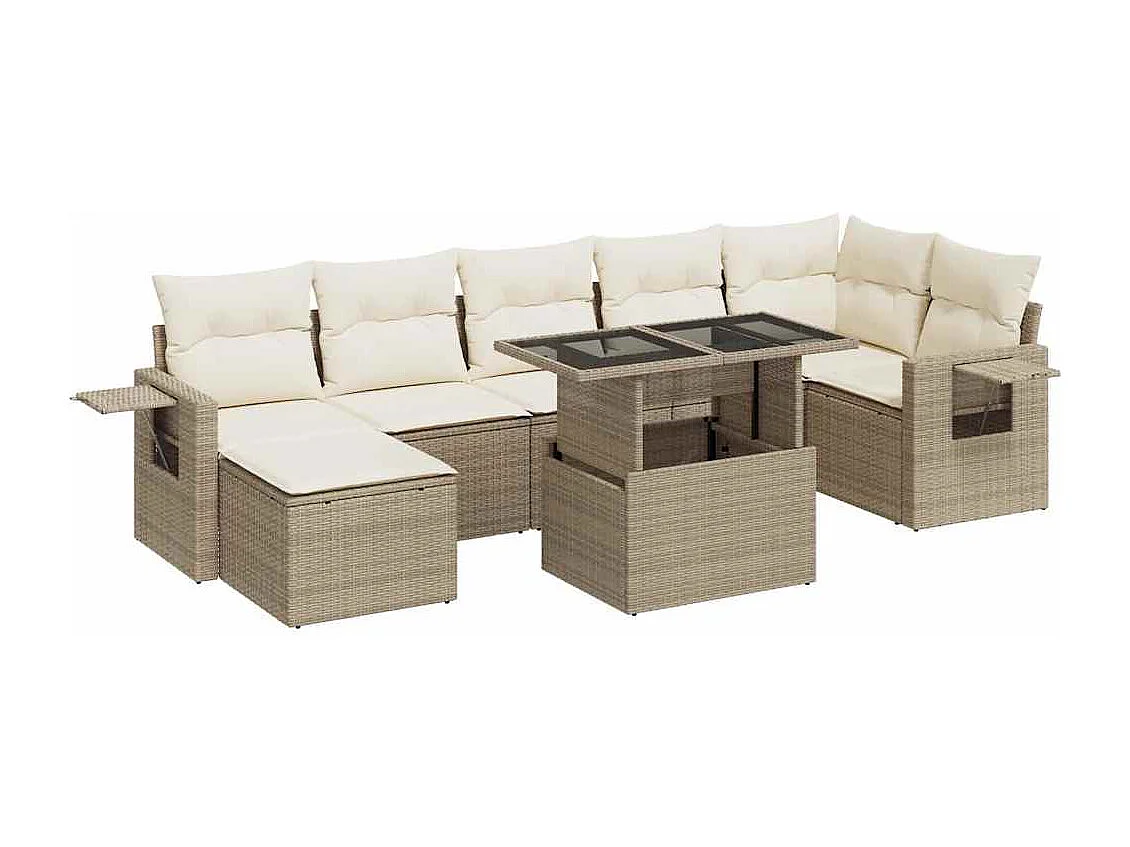 8-delige Loungeset met kussens poly rattan beige