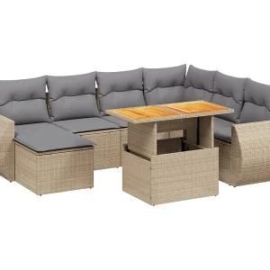 8-delige Loungeset met kussens poly rattan beige 8-delige Loungeset met kussens poly rattan beige