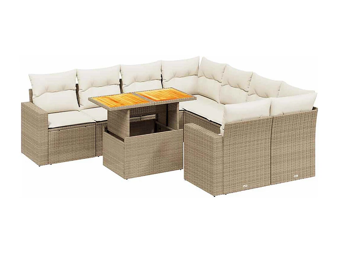 9-delige Loungeset met kussens poly rattan beige