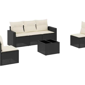 6-delige Loungeset met kussens poly rattan zwart 6-delige Loungeset met kussens poly rattan zwart