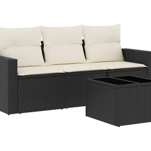 4-delige Loungeset met kussens poly rattan zwart 4-delige Loungeset met kussens poly rattan zwart