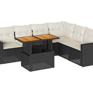 7-delige Loungeset met kussens poly rattan zwart 7-delige Loungeset met kussens poly rattan zwart