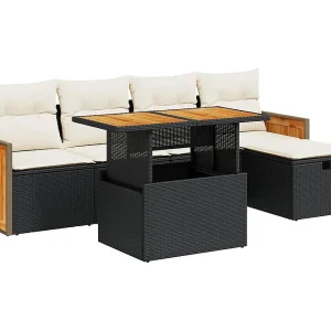 6-delige Loungeset met kussens poly rattan zwart 6-delige Loungeset met kussens poly rattan zwart