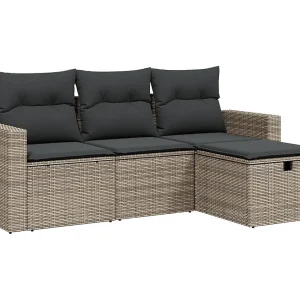 4-delige Loungeset met kussens poly rattan grijs 4-delige Loungeset met kussens poly rattan grijs