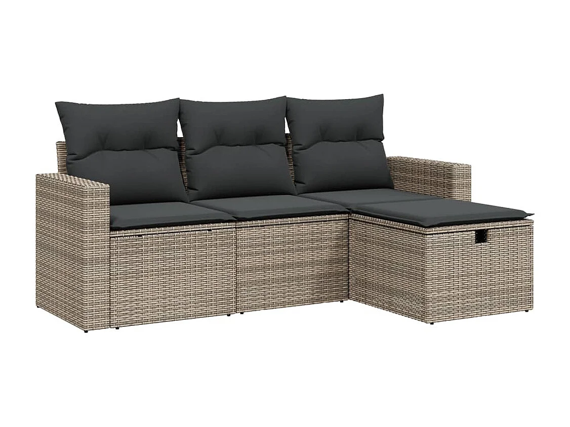 4-delige Loungeset met kussens poly rattan grijs