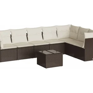 8-delige Loungeset met kussens poly rattan bruin 8-delige Loungeset met kussens poly rattan bruin