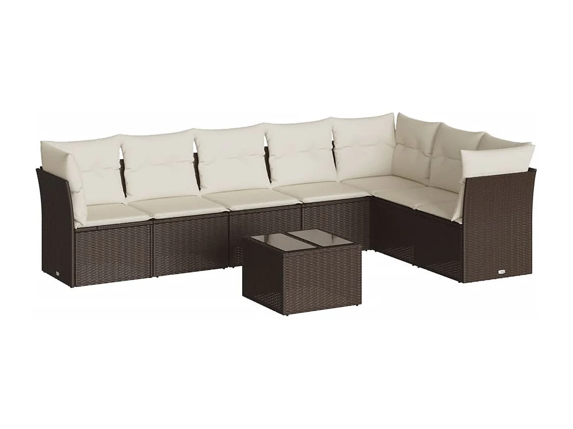 8-delige Loungeset met kussens poly rattan bruin