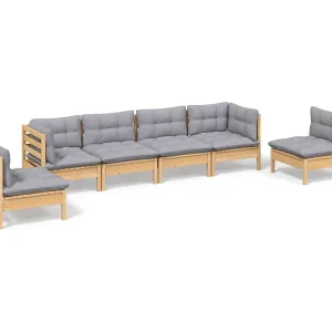 6-delige Loungeset met grijze kussens grenenhout 6-delige Loungeset met grijze kussens grenenhout