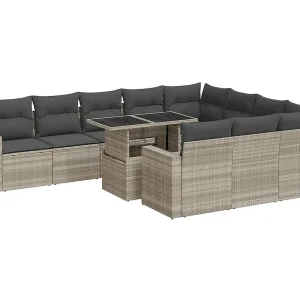 11-delige Loungeset met kussens poly rattan lichtgrijs 11-delige Loungeset met kussens poly rattan lichtgrijs