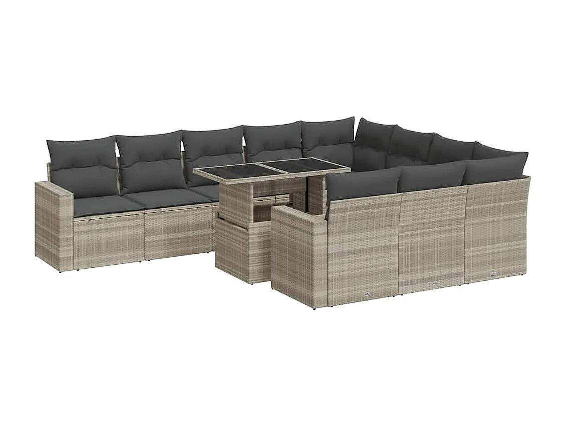 11-delige Loungeset met kussens poly rattan lichtgrijs